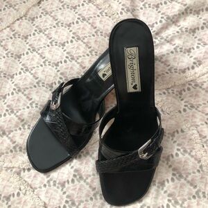 Brighton Black Faux-Croc Tatum Slides in size 9.5M. Leather soles